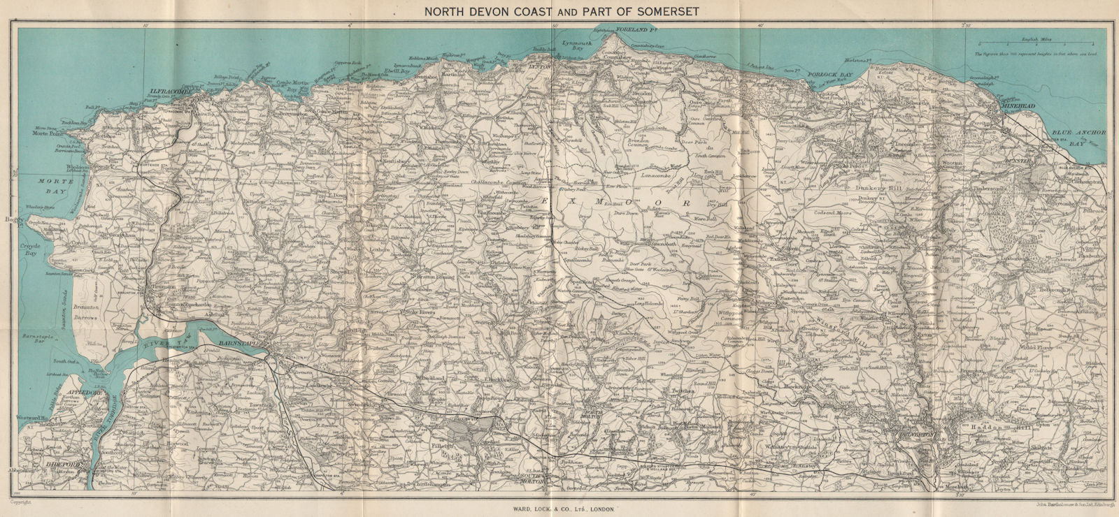 EXMOOR & NORTH/SOMERSET COAST. Bideford Barnstaple Ilfracombe Minehead 1946 map